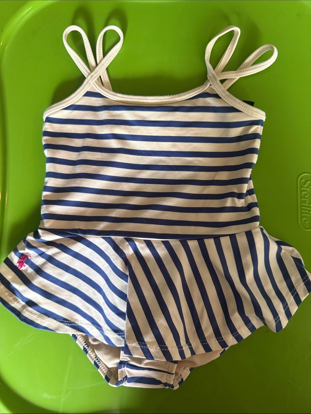 Ralph Lauren Blue and White Striped Girls' Swimdress